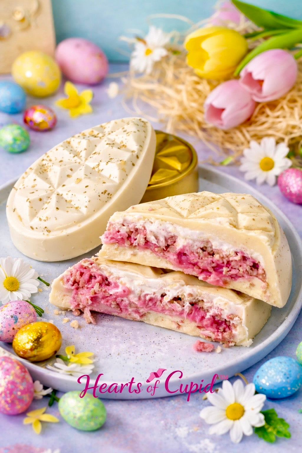 White Chocolate Strawberry Marshmallow Crunch Easter Egg